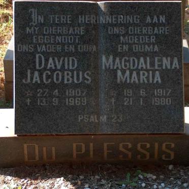 PLESSIS David Jacobus, du 1907-1969 &amp; Magdalena Maria 1917-1980