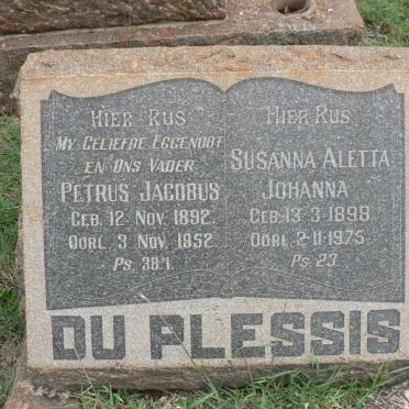 PLESSIS Petrus Jacobus, du 1892-1952 &amp; Susanna Aletta Johanna 1898-1975