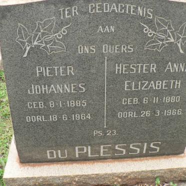 PLESSIS Pieter Johannes, du 1885-1964 &amp; Hester Anna Elizabeth 1880-1966