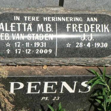 PEENS Frederik J.J. 1930- &amp; Aletta M.B. VAN STADEN 1931-2009