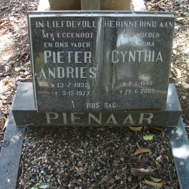 PIENAAR Pieter Andries 1932-1977 &amp; Cynthia 1940-2003