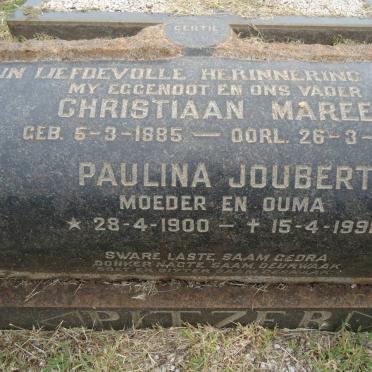 PITZER Christiaan Maree 1885-1962 &amp; Paulina Joubert 1900-1990