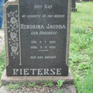 PIETERSE Hendrina Jacoba nee BARENDSE 1890-1960