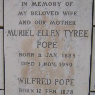 POPE Wilfred 1878-1963 &amp; Muriel Ellen Tyree 1885-1959