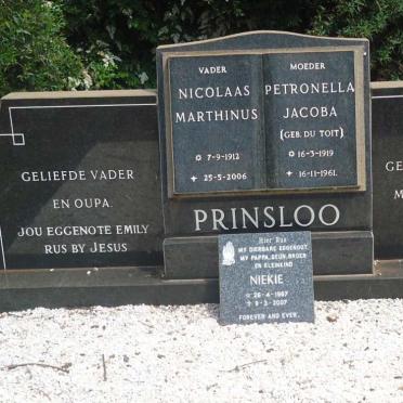 PRINSLOO Nicolaas Marthinus 1912-2006 &amp; Petronella Jacoba DU TOIT 1919-1961 :: PRINSLOO Niekie 1967-2007