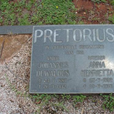 PRETORIUS Johannes Dewaldus 1887-1932 &amp; Anna Henrietta 1892-1976