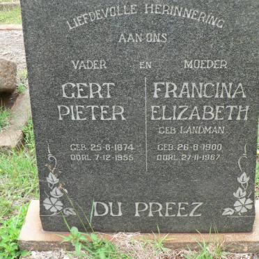 PREEZ Gert Pieter, du 1874-1955 &amp; Francina Elizabeth LANDMAN 1900-1967