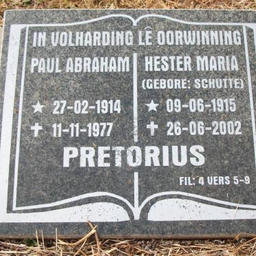 PRETORIUS Paul Abraham 1914-1977 &amp; Hester Maria SCHUTTE 1915-2002