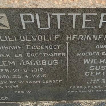 PUTTER Willem Jacobus 1912-11965 &amp; Wilhelmina Susanna Gertruida 1914-2000