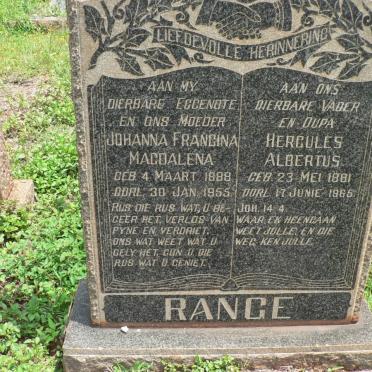 RANGE Hercules Albertus 1881-1965 &amp; Johanna Francina Magdalena 1888-1955