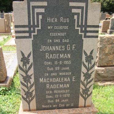 RADEMAN Johannes G.F. -1955. &amp; Machdalena E. HERHOLDT -1972