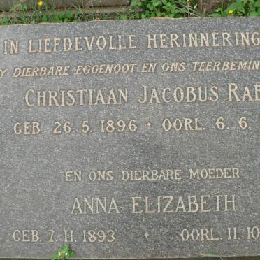 RABIE Christiaan Jacobus 1896-1946 &amp; Anna Elizabeth 1893-1969
