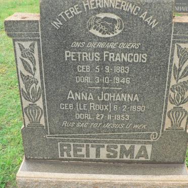 REITSMA Petrus Francois 1883-1946 &amp; Anna Johanna LE ROUX 1890-1953