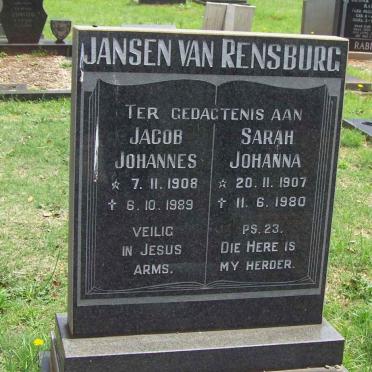 RENSBURG Jacob Johannes, Jansen van 1908-1989 &amp; Sarah Johanna 1907-1980