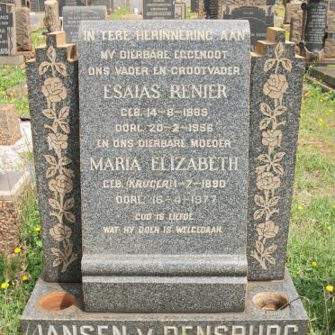 RENSBURG Esaias Renier, Jansen v. 1889-1956 &amp; Maria Elizabeth KRUGER 1890-1977