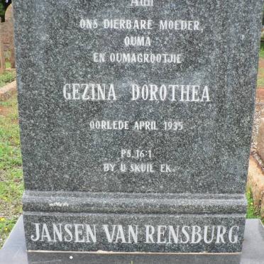 RENSBURG Gezina Dorothea, Jansen van -1935