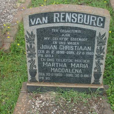 RENSBURG Johan Christiaan, van 1898-1960 &amp; Martha Maria Magdalena 1903-1967