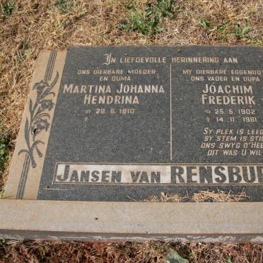 RENSBURG Joachim Frederik, Jansen van 1902-1981 &amp; Martina Johanna Hendrina 1910-