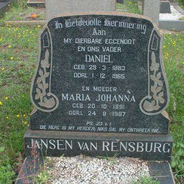 RENSBURG Daniel, Jansen van 1883-1965  &amp; Maria Johanna 1891-1987