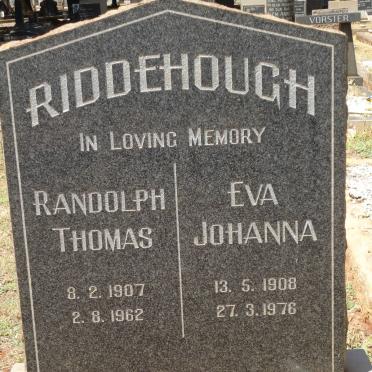RIDDEHOUGH Randolph Thomas 1907-1962 &amp; Eva Johanna 1908-1976