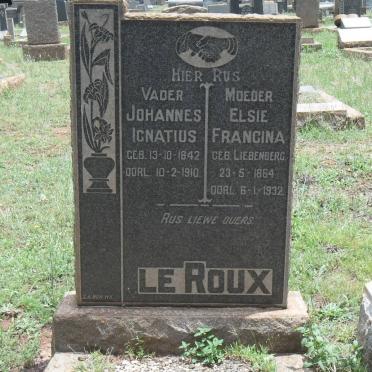 ROUX Johannes Ignatius, le 1842-1910 &amp; Elsie Francina LIEBENBERG 1864-1932