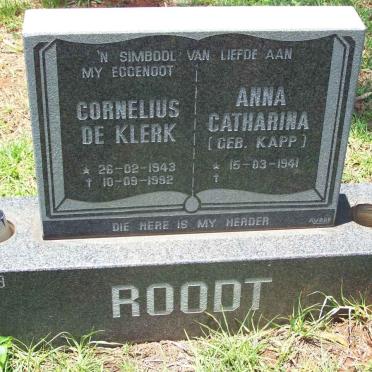 ROODT Cornelius De Klerk 1943-1992 &amp; Anna Catharina KAPP 1941-