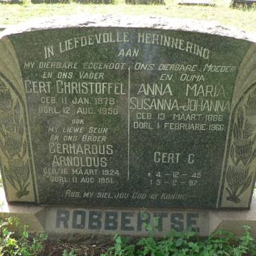 ROBBERTSE Gert Christoffel 1878-1950 &amp; Anna Maria Susanna Johanna 1886-1966
