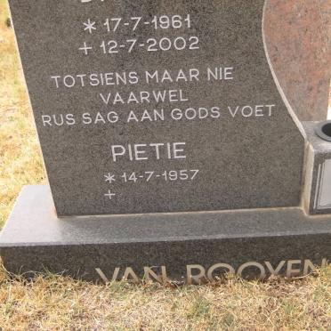 ROOYEN Driesie, van 1961-2002 &amp; Pietie 1957-