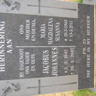 ROOS Jacobus Johannes 1942-2007 &amp; Maria Magdalena Susanna 1943-2011