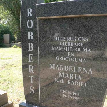 ROBBERTS Magdalena Maria nee RABIE 1913-1999