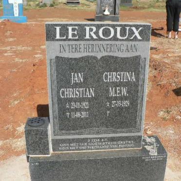 ROUX Jan Christian, Le 1921-2011 &amp; Chrstina M.E.W. 1929