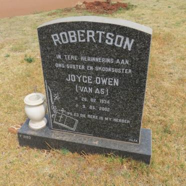 ROBERTSON Joyce Owen nee VAN AS 1934-2002