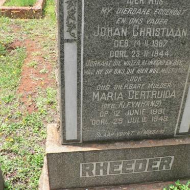 RHEEDER Johan Christiaan 1887-1944 &amp; Maria Gertruida KLEYNHANS 1891-1948