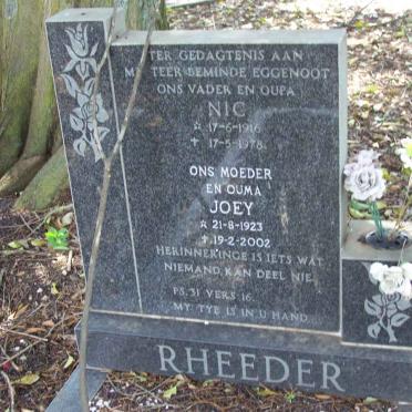 RHEEDER Nic 1916-1978 &amp; Joey 1923-2002