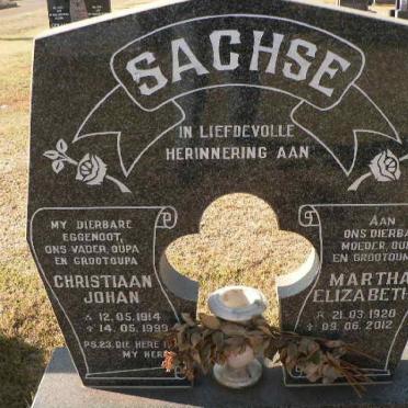 SACHSE Christiaan Johan 1914-1999 &amp; Martha Elizabeth 1920-2012