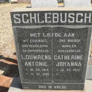 SCHLEBUSCH Louwrens Antoni 1914-1999 &amp; Catherine Johanna 1922-