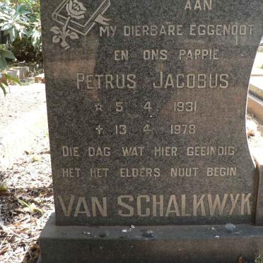 SCHALKWYK Petrus Jacobus, van 1931-1978