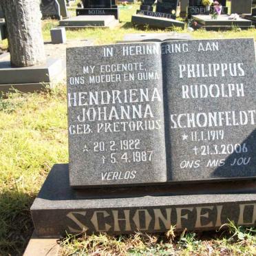 SCHONFELDT Philippus Rudolph 1919-2006 &amp; Hendriena Johanna PRETORIUS 1922-1987