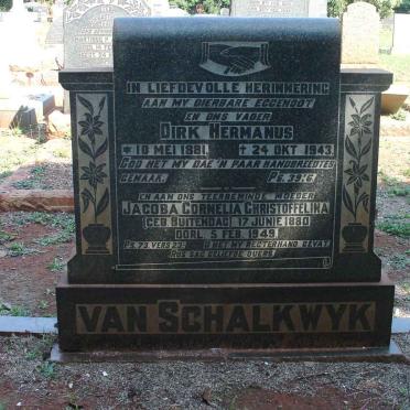 SCHALKWYK Dirk Hermanus, van 1881-1943 &amp; Jacoba Cornelia Christoffelina BUITENDAG 1880-1949