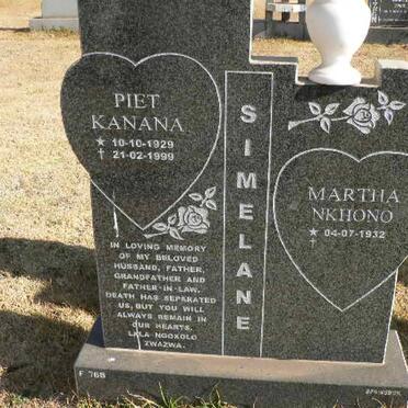 SIMELANE Piet Kanana 1929-1999 &amp; Martha Nkhono 1932-