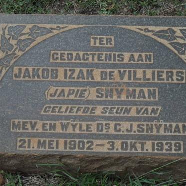 SNYMAN Jakob Izak de Villiers 1902-1939