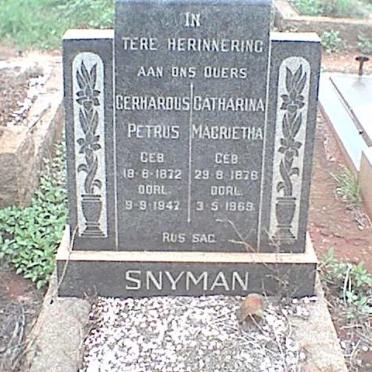 SNYMAN Gerhardus Petrus 1872-1947 &amp; Catharina Margrietha 1876-1969