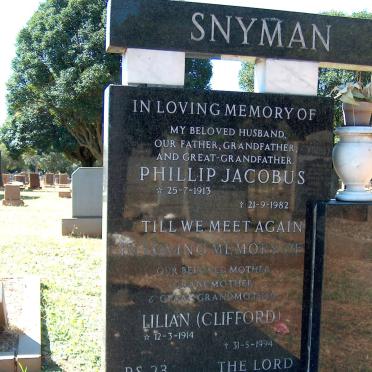 SNYMAN Phillip Jacobus 1913-1982 &amp; Lilian CLIFFORD 1914-1994