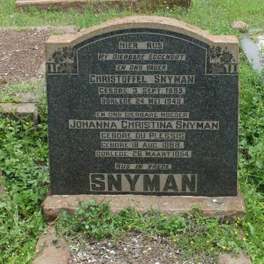 SNYMAN Christoffel  1885-1949 &amp; Johanna Christina DU PLESSIS 1888-1954