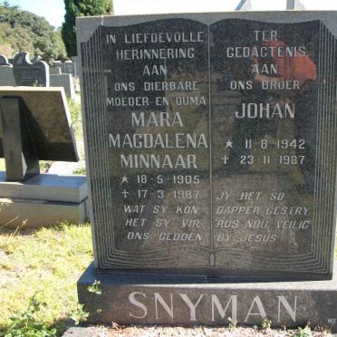 SNYMAN Maria Magdalena Minnaar 1905-1987 :: SNYMAN Johan 1942-1987