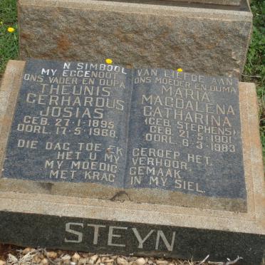 STEYN Theunis Gerhardus Josias 1895-1968 &amp; Maria Magdalena Catharina STEPHENS 1901-1983