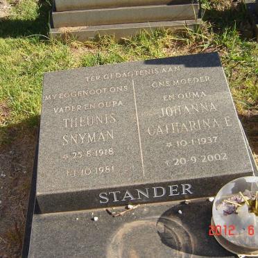 STANDER Theunis Snyman 1918-1981 &amp; Johanna Catharina E. 1937-2002