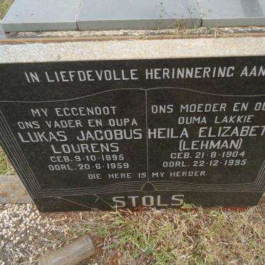 STOLS Lukas Jacobus Lourens 1895-1959 &amp; Heila Elizabeth LEHMAN 1904-1995