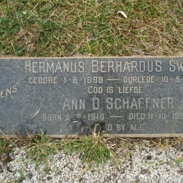 SWART Hermanus Berhardus 1899-1963 &amp; Ann D. SCHAFFNER 1910-1994