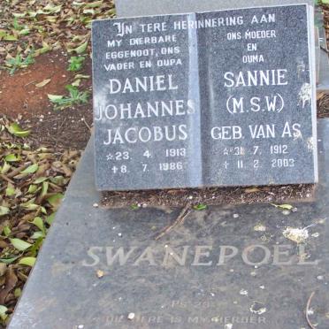 SWANEPOEL Daniel Johannes Jacobus 1913-1986 &amp; M.S.W. VAN AS 1912-2003